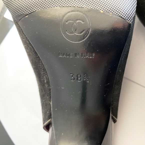 Chanel black suede pumps mules sandals slip-ons 38.5-8.5 heels slides slingback - Picture 8 of 9